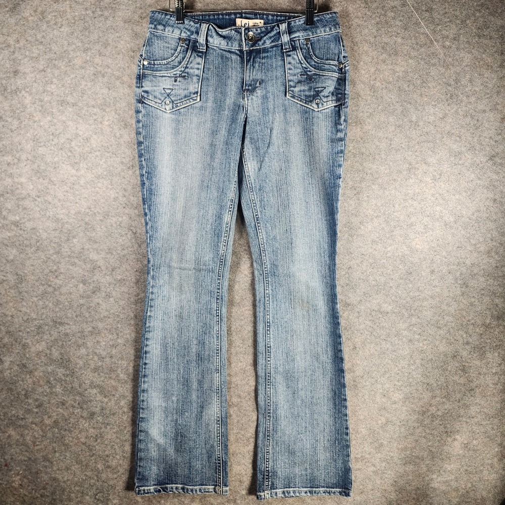 LEI Ashley Trouble Bootcut Jeans Y2K Womens Juniors 9 Medium Wash Low Rise Blue